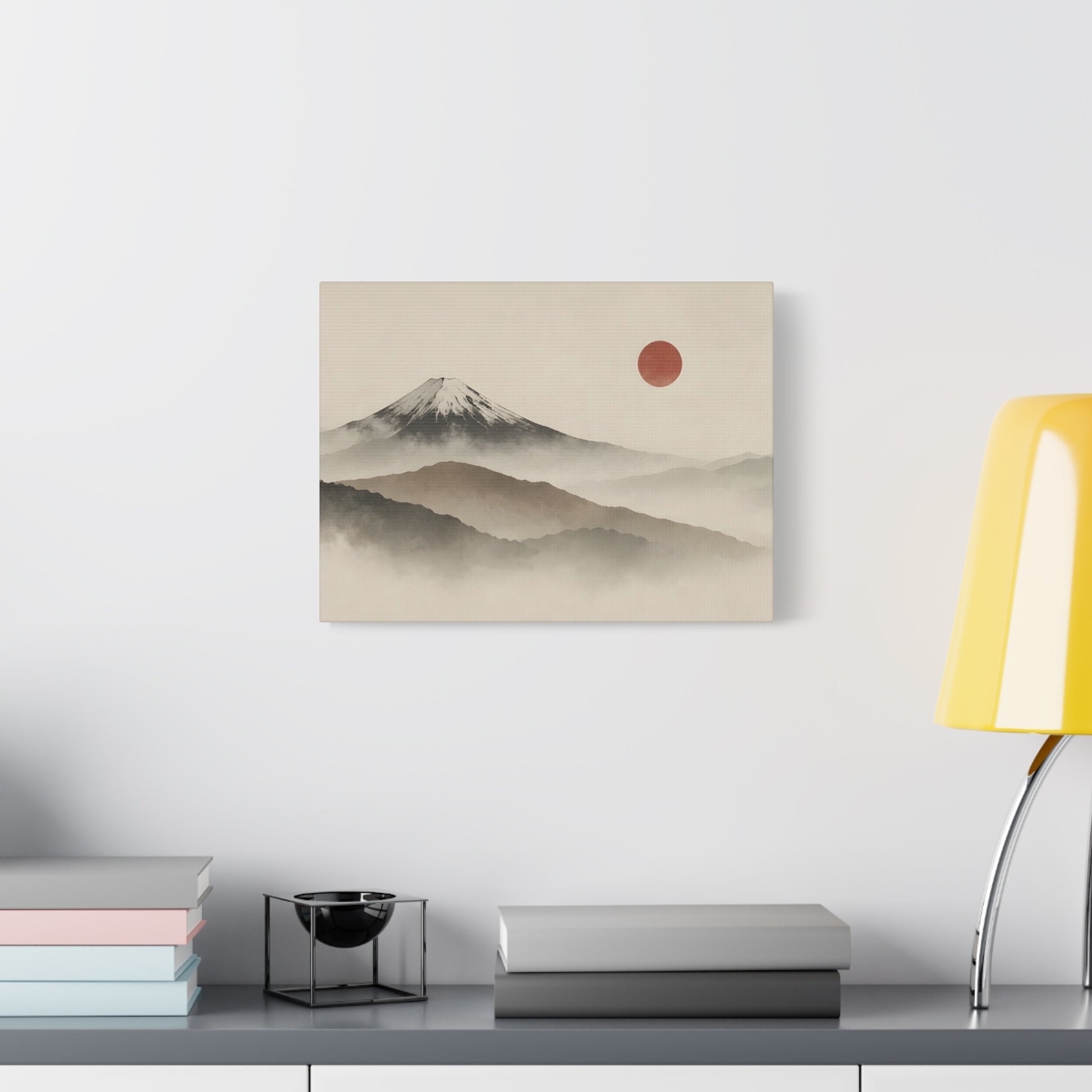 Japandi Mountain Landscape Canvas – Minimalist Zen Wall Art with Red Sun, canvas wall art, gallery image 26 of 60