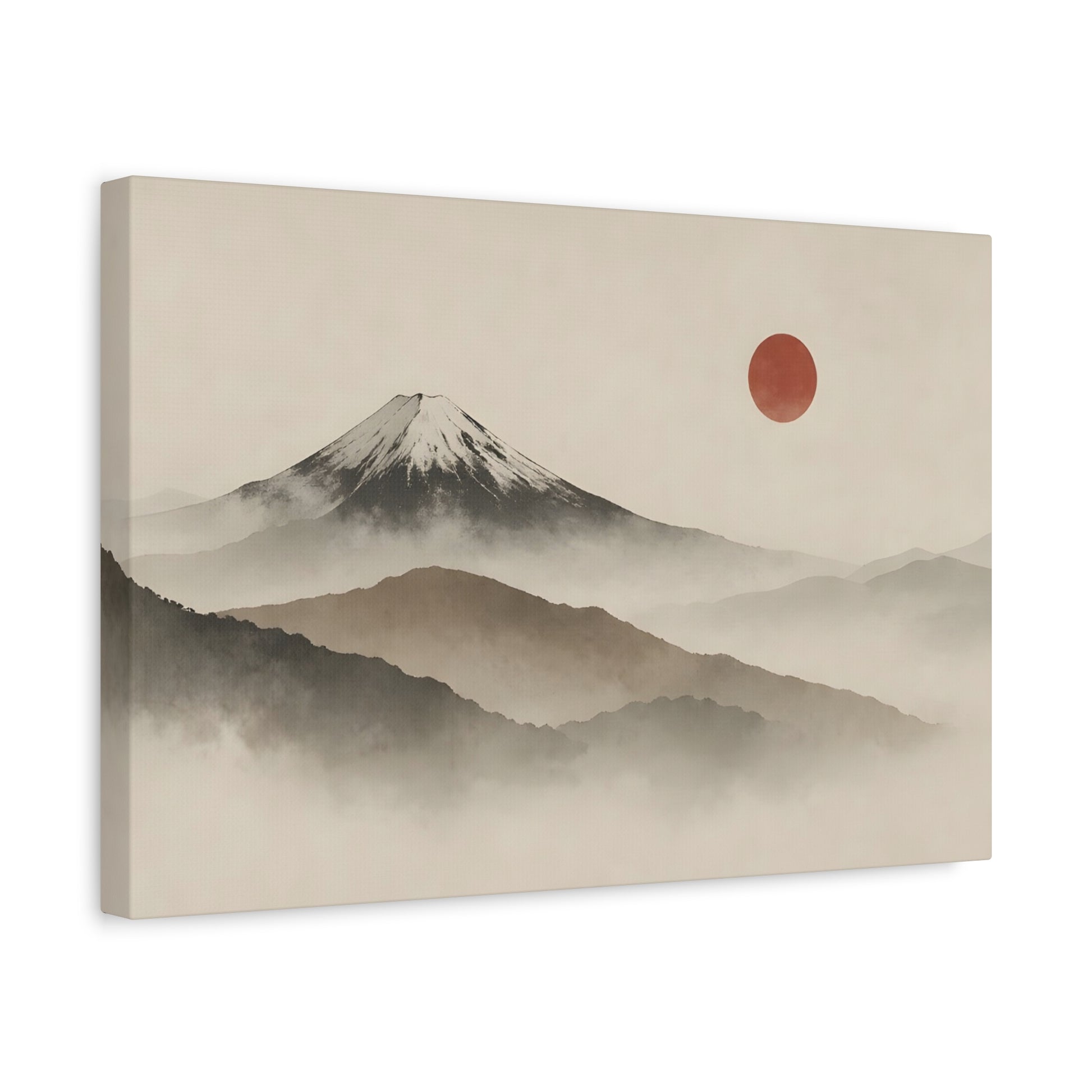 Japandi Mountain Landscape Canvas – Minimalist Zen Wall Art with Red Sun, canvas wall art, gallery image 28 of 60