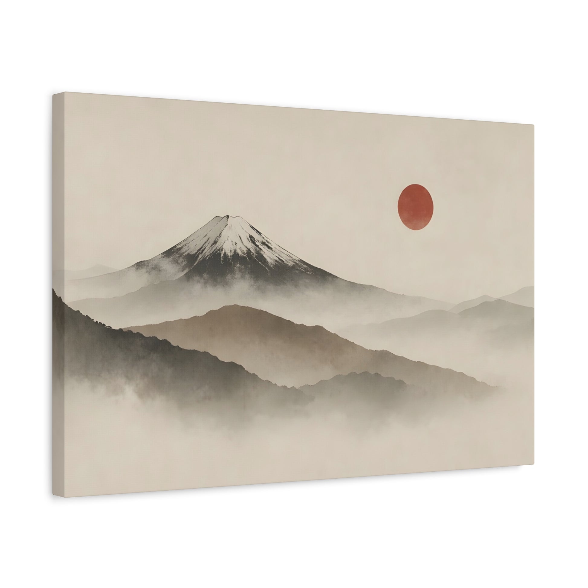 Japandi Mountain Landscape Canvas – Minimalist Zen Wall Art with Red Sun, canvas wall art, gallery image 31 of 60