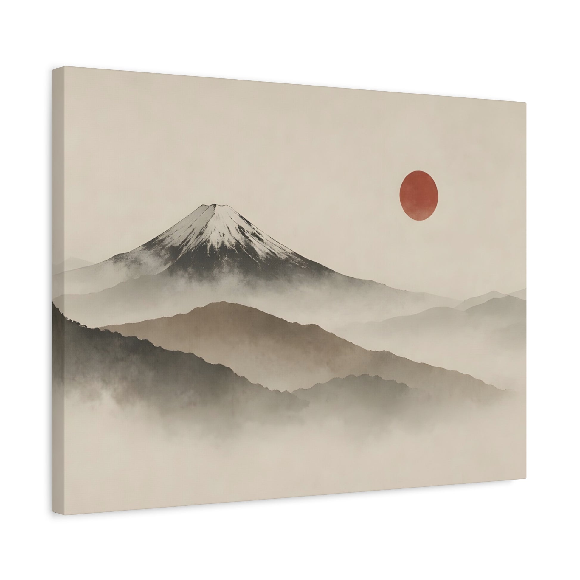 Japandi Mountain Landscape Canvas – Minimalist Zen Wall Art with Red Sun, canvas wall art, gallery image 34 of 60