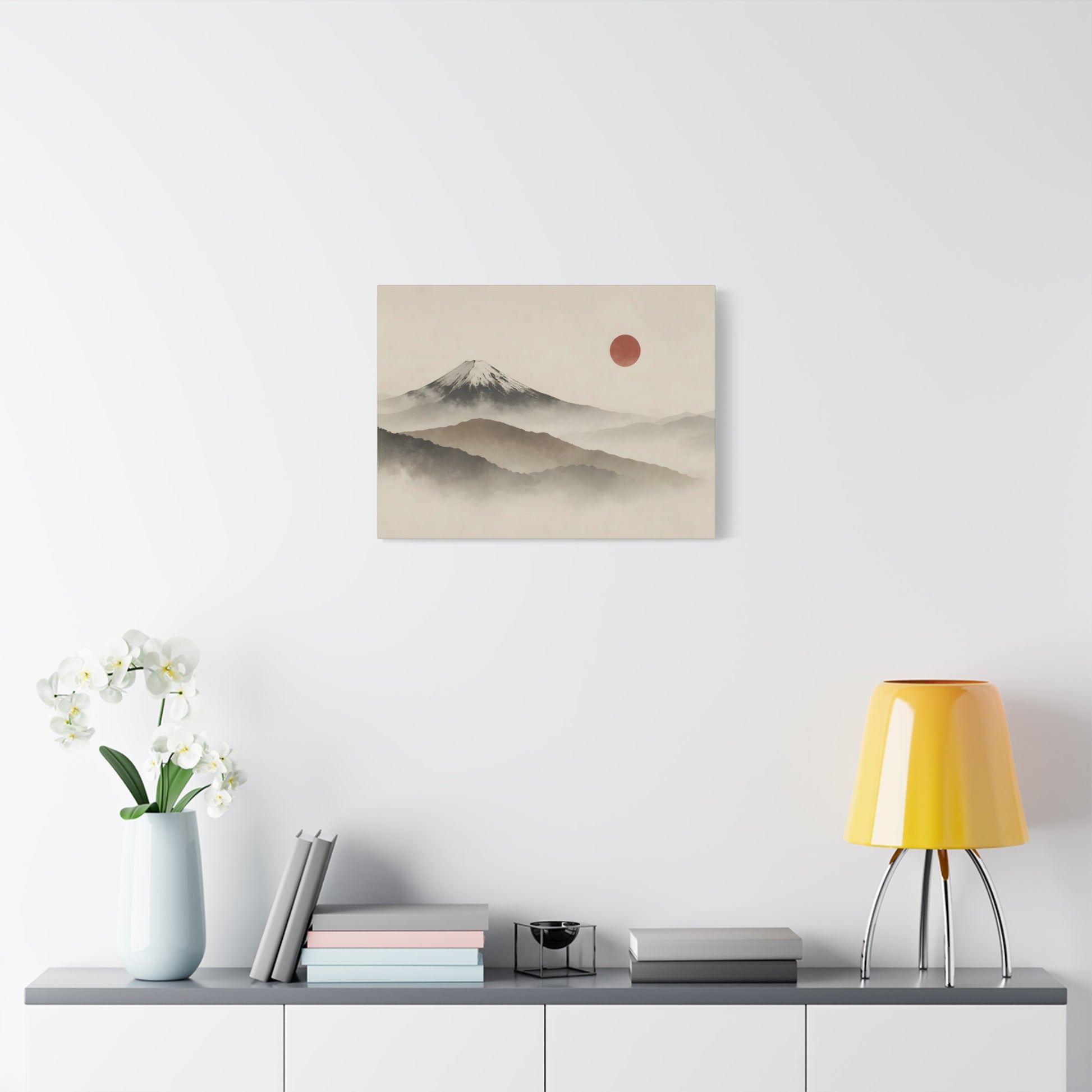 Japandi Mountain Landscape Canvas – Minimalist Zen Wall Art with Red Sun, canvas wall art, gallery image 35 of 60