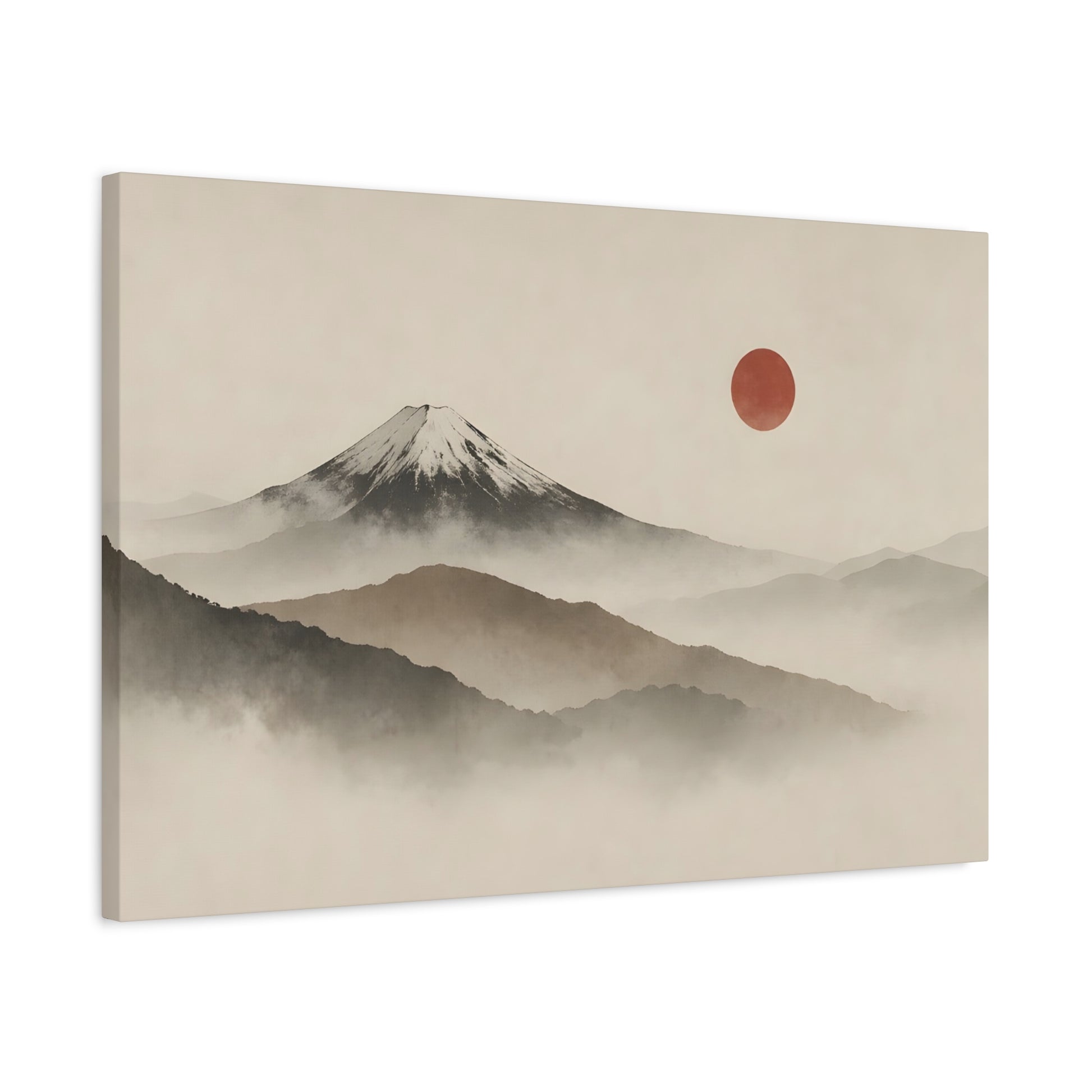 Japandi Mountain Landscape Canvas – Minimalist Zen Wall Art with Red Sun, canvas wall art, gallery image 40 of 60