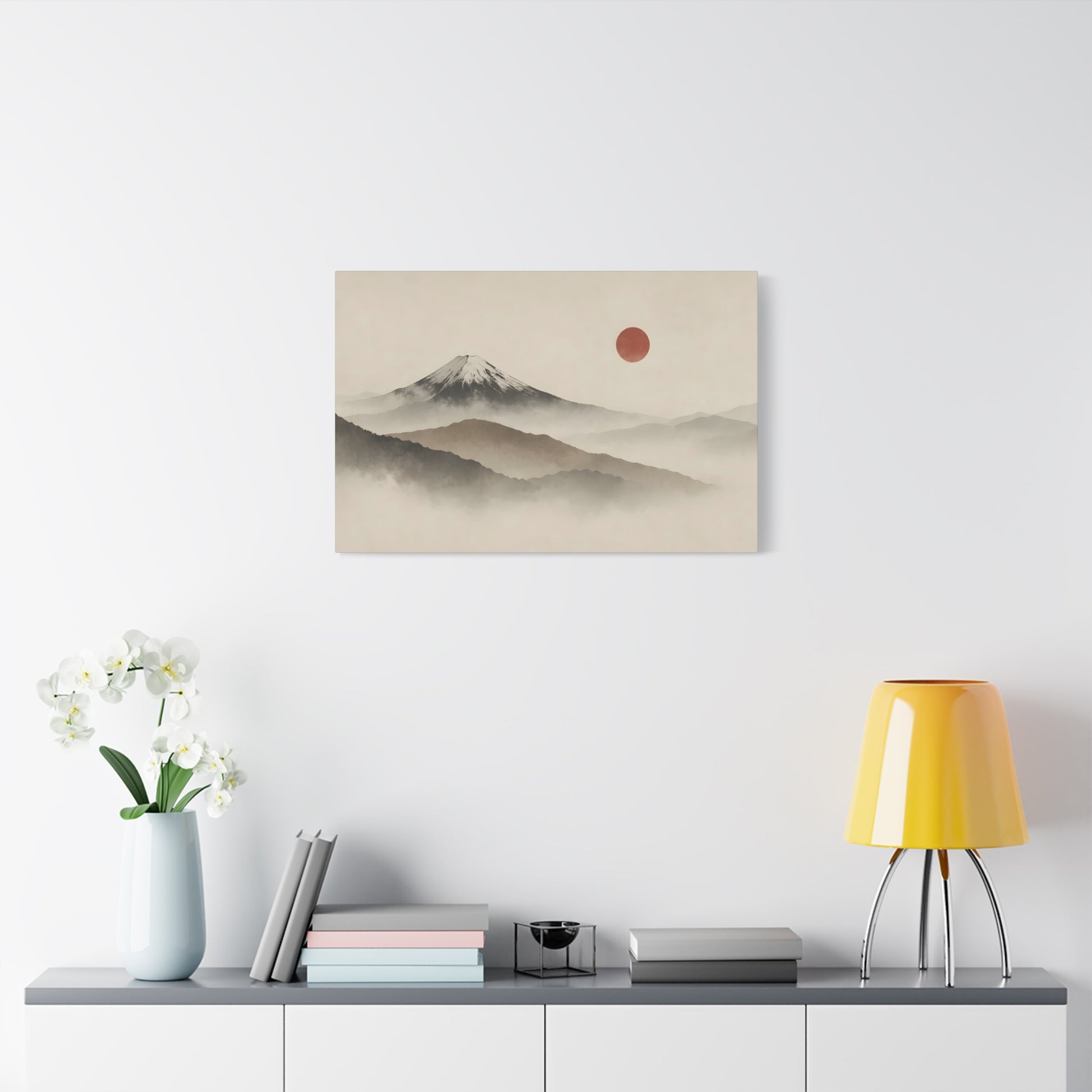 Japandi Mountain Landscape Canvas – Minimalist Zen Wall Art with Red Sun, canvas wall art, gallery image 41 of 60