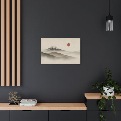 Japandi Mountain Landscape Canvas – Minimalist Zen Wall Art with Red Sun, canvas wall art, gallery image 42 of 60