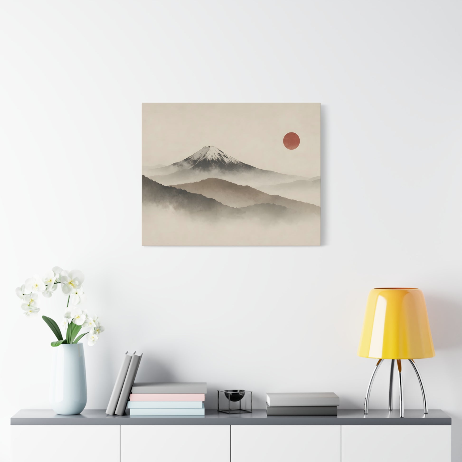 Japandi Mountain Landscape Canvas – Minimalist Zen Wall Art with Red Sun, canvas wall art, gallery image 44 of 60