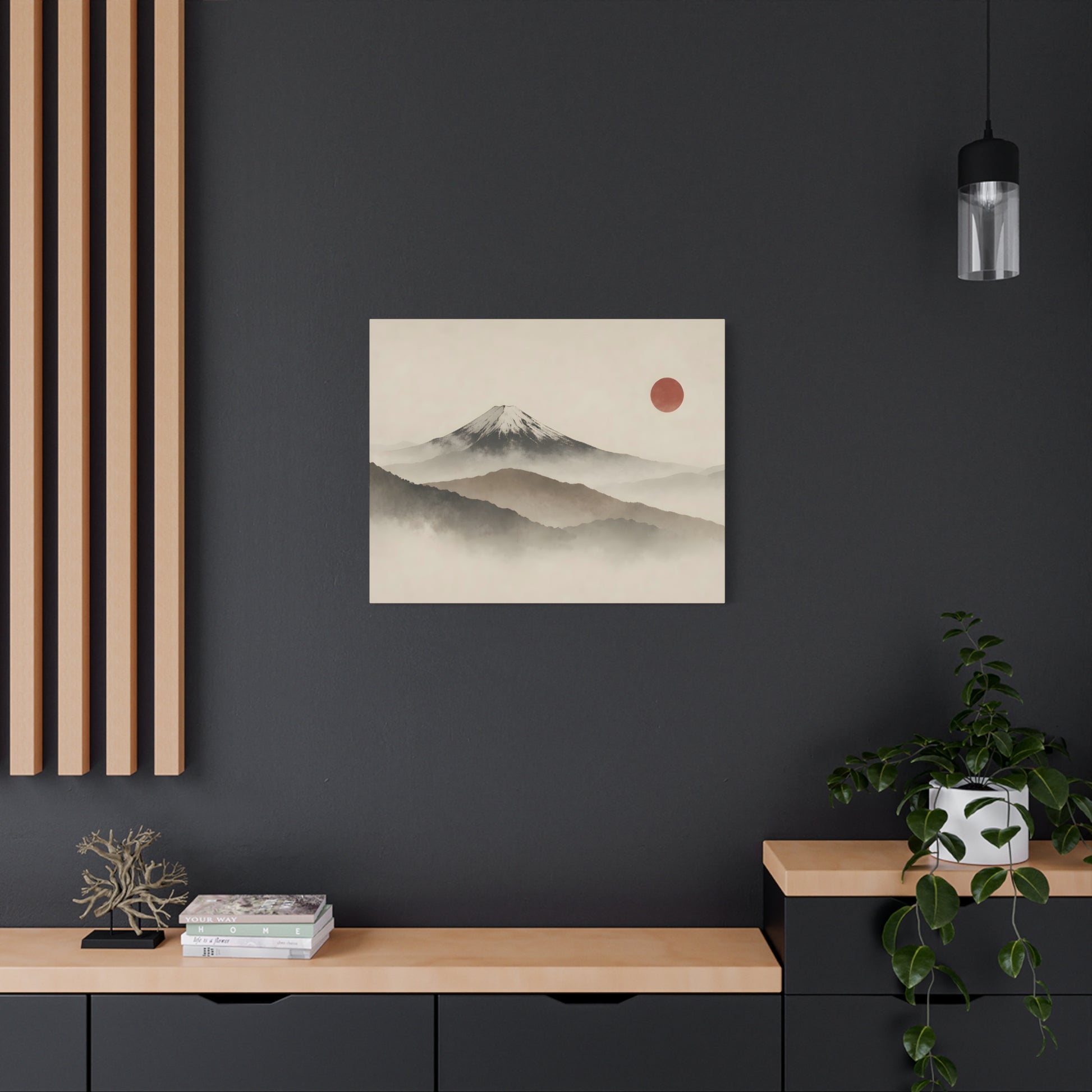 Japandi Mountain Landscape Canvas – Minimalist Zen Wall Art with Red Sun, canvas wall art, gallery image 45 of 60