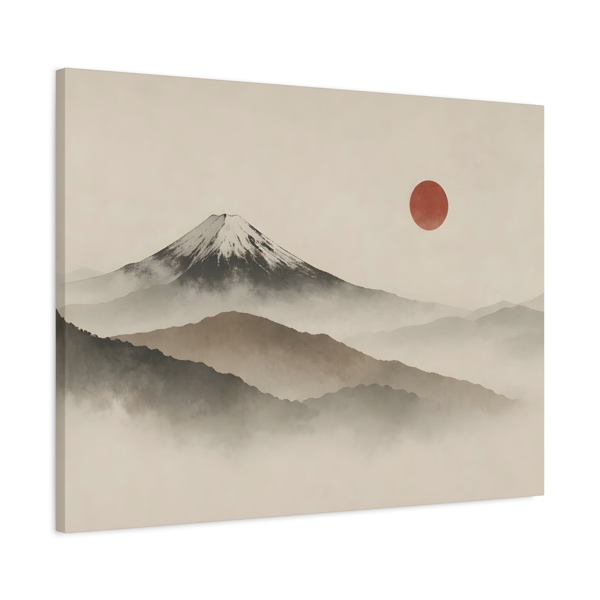 Japandi Mountain Landscape Canvas – Minimalist Zen Wall Art with Red Sun, canvas wall art, gallery image 46 of 60
