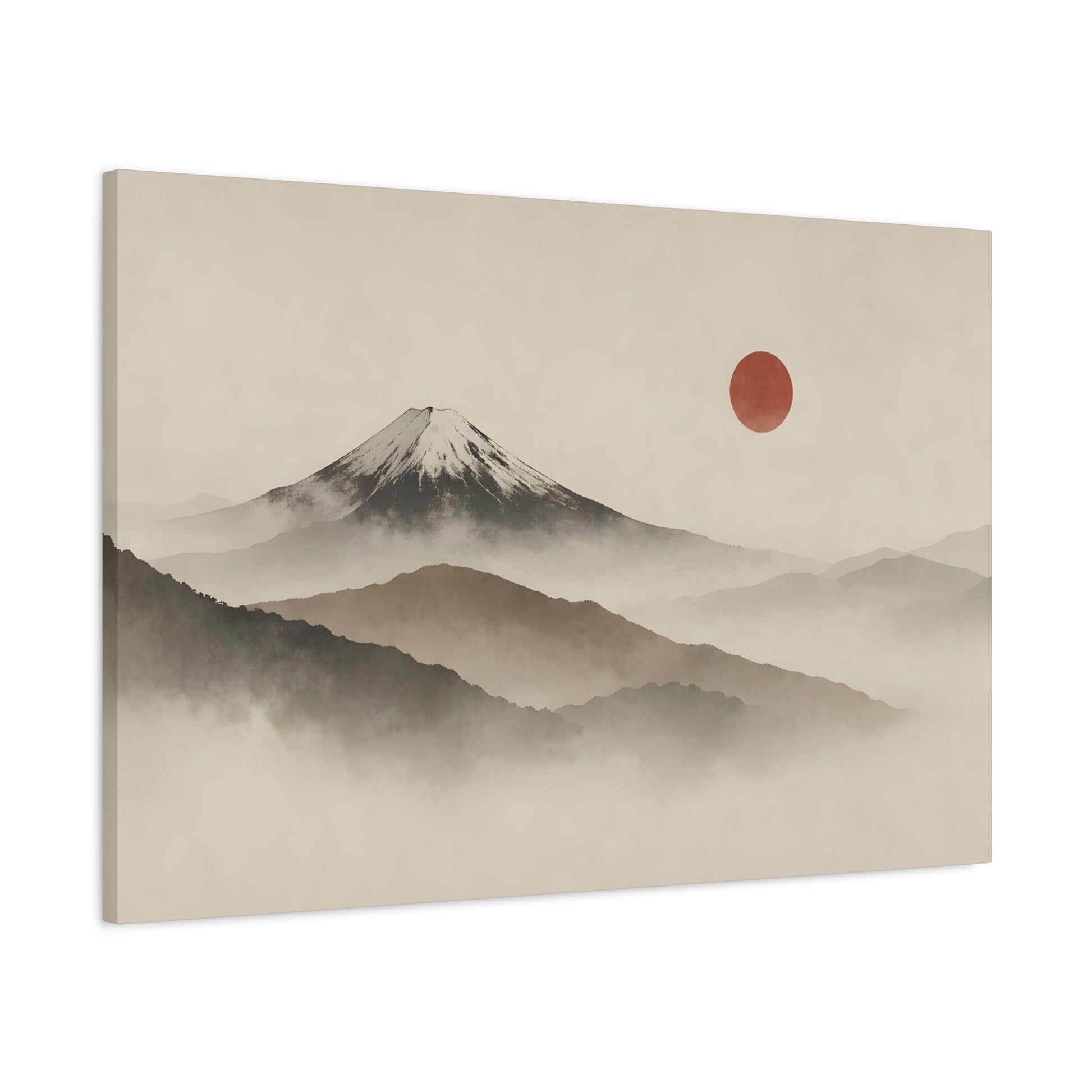 Japandi Mountain Landscape Canvas – Minimalist Zen Wall Art with Red Sun, canvas wall art, gallery image 49 of 60