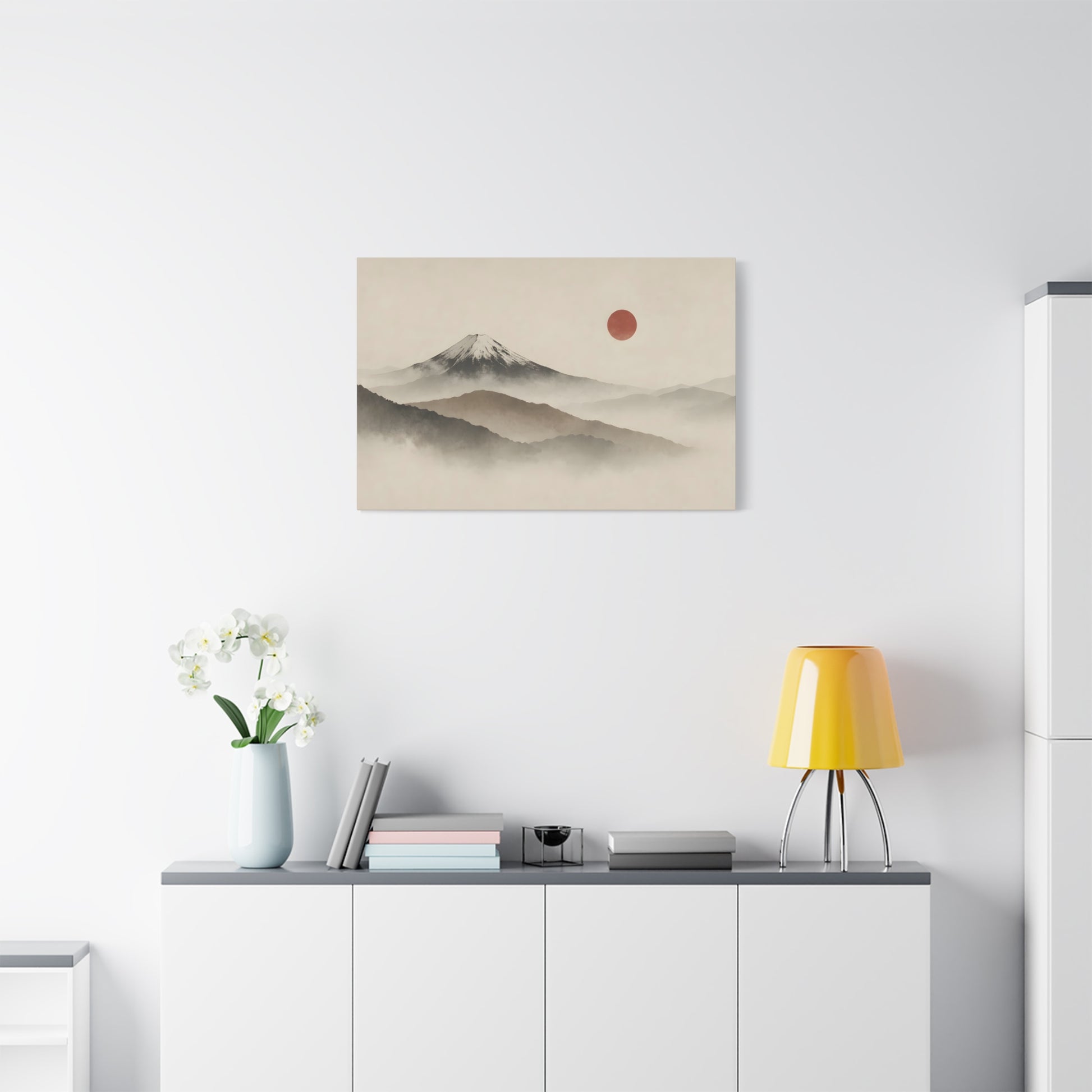 Japandi Mountain Landscape Canvas – Minimalist Zen Wall Art with Red Sun, canvas wall art, gallery image 50 of 60