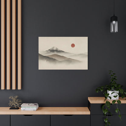 Japandi Mountain Landscape Canvas – Minimalist Zen Wall Art with Red Sun, canvas wall art, gallery image 51 of 60