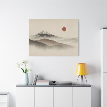 Japandi Mountain Landscape Canvas – Minimalist Zen Wall Art with Red Sun, canvas wall art, gallery image 56 of 60