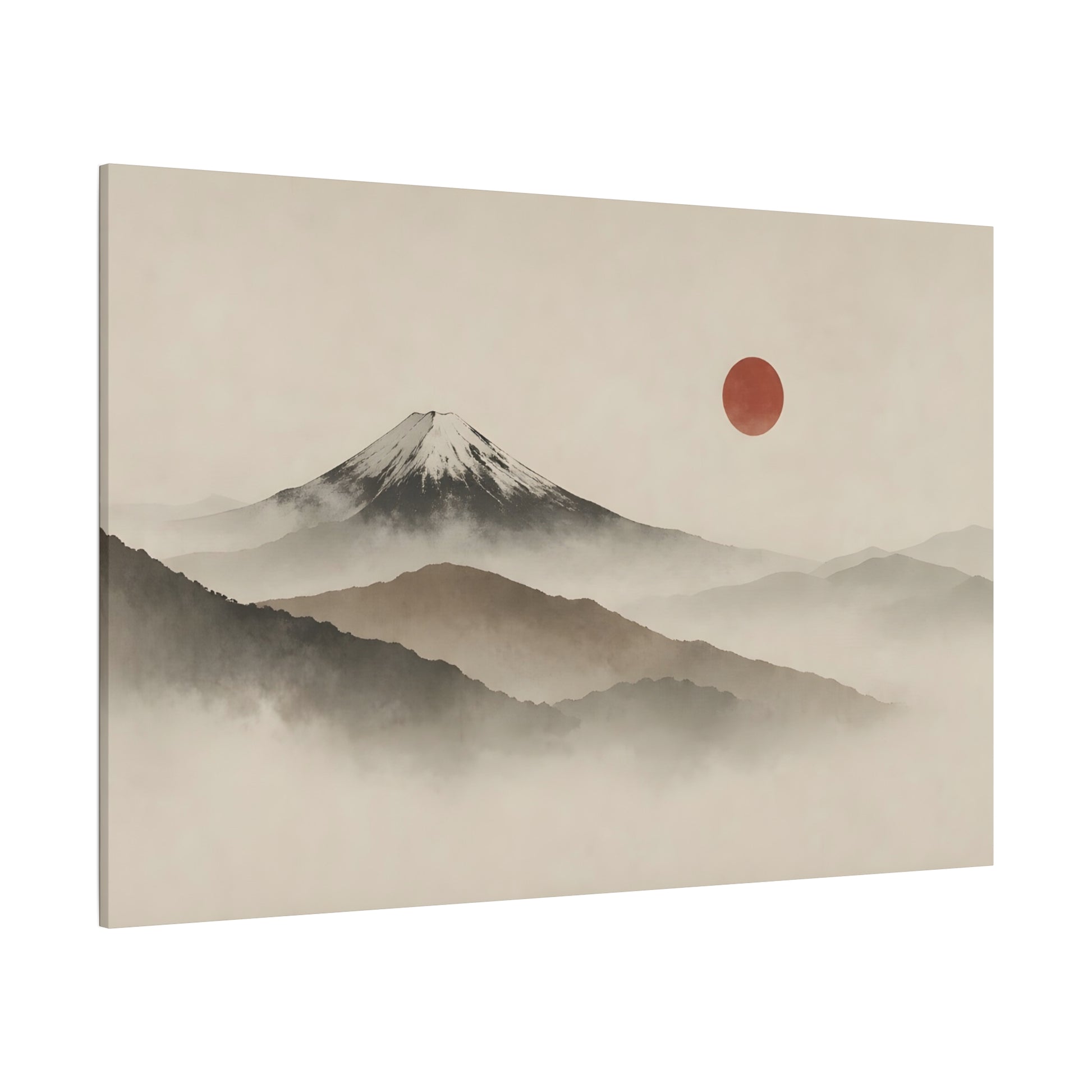 Japandi Mountain Landscape Canvas – Minimalist Zen Wall Art with Red Sun, canvas wall art, gallery image 58 of 60