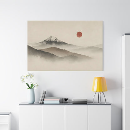 Japandi Mountain Landscape Canvas – Minimalist Zen Wall Art with Red Sun, canvas wall art, gallery image 59 of 60