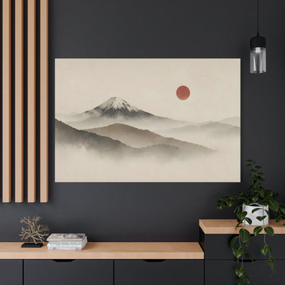 Japandi Mountain Landscape Canvas – Minimalist Zen Wall Art with Red Sun, canvas wall art, gallery image 60 of 60