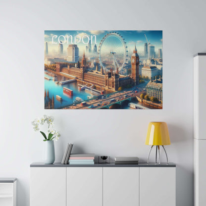 Canvas print showing the London skyline with the London Eye, Big Ben, and the River Thames.