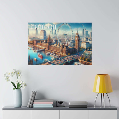 Canvas print of London's skyline showing the London Eye, Big Ben, and the River Thames with bridges.