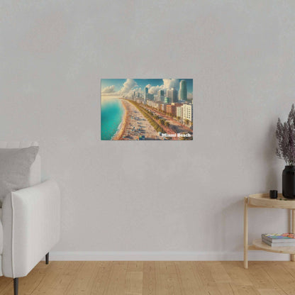 Small canvas print of Miami Beach skyline and sandy shoreline with turquoise water.