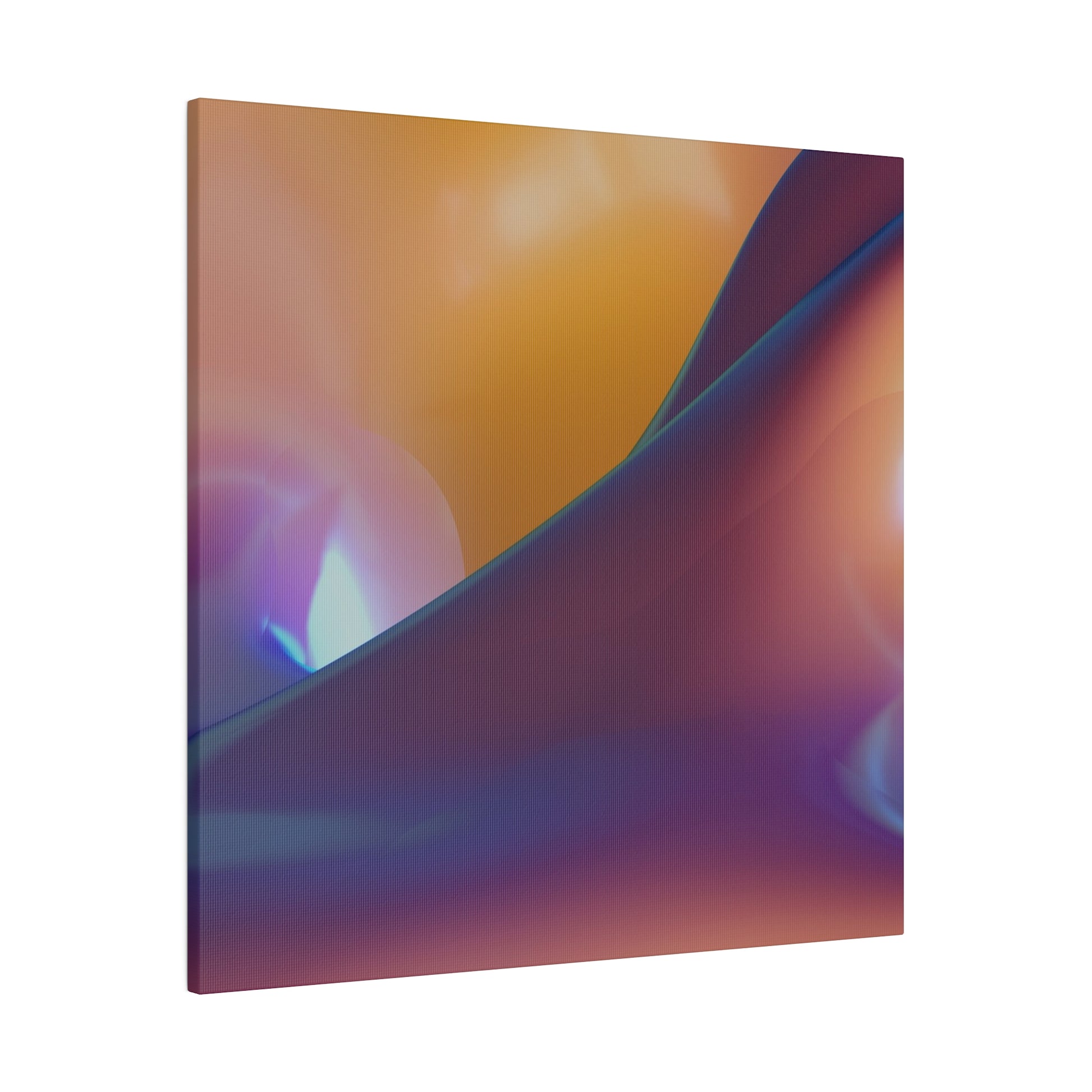 Abstract close-up of a glass surface with orange, purple, and blue gradient shapes and curved lines.