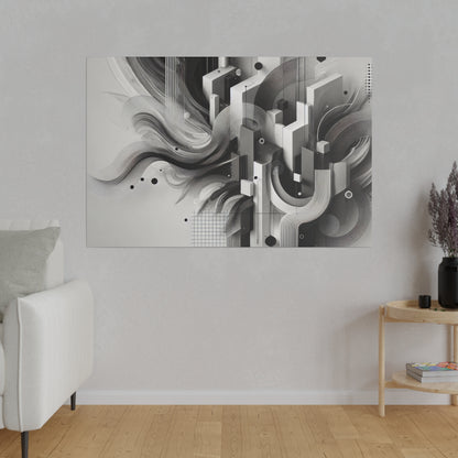 Three-panel black-and-white abstract geometric artwork mounted on a light gray wall in a living room.
