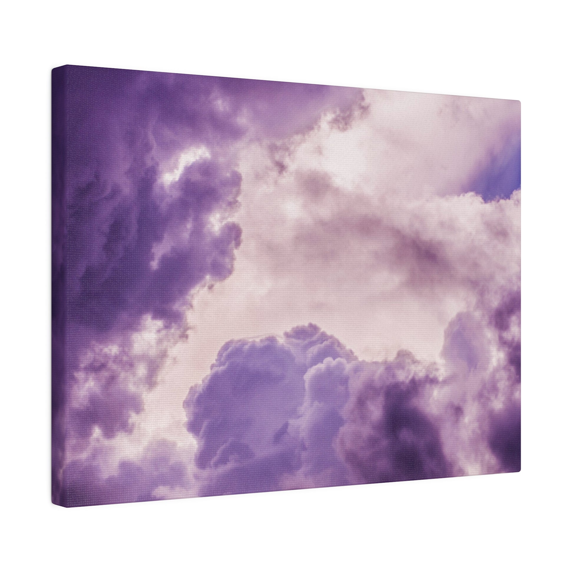 Square canvas print of a purple cloudscape, featuring lavender and deep purple clouds.