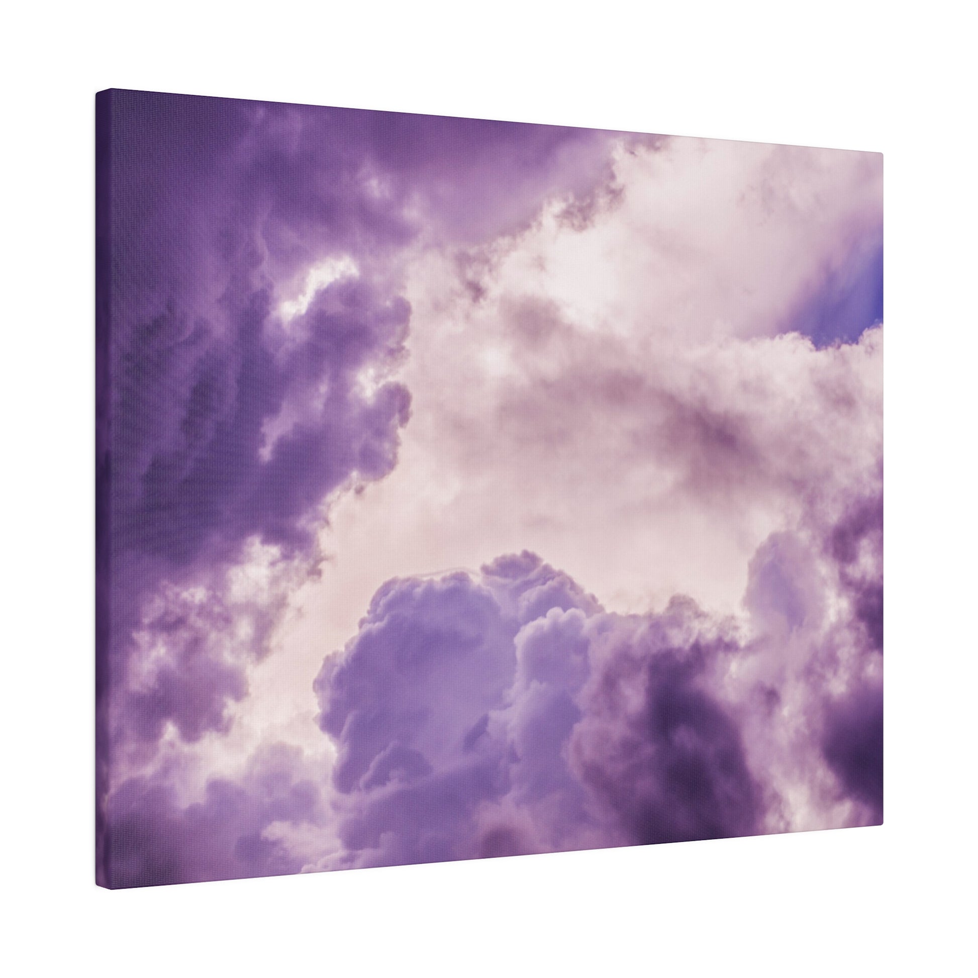 Purple-toned canvas print of fluffy clouds in varying shades of lavender and lilac.