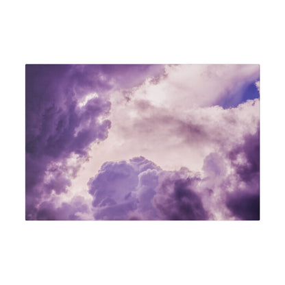 Rectangular rug with a purple and lilac cloudy sky pattern.