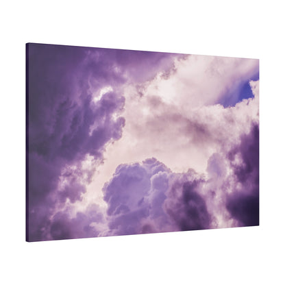 Canvas print showing purple and lavender storm clouds filling a bright sky with billowy formations.