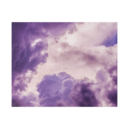 Square image of purple and pink storm clouds against a pale sky.