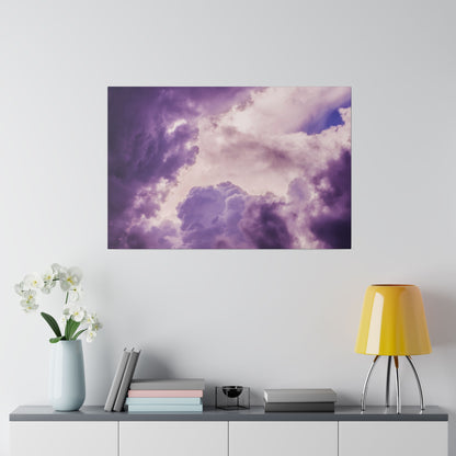 Rectangular wall art featuring a purple and pink cloudy sky with soft, dramatic clouds.