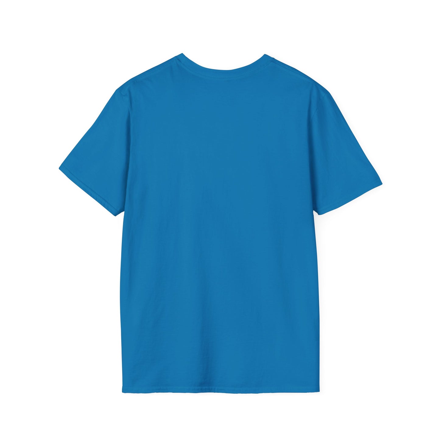 Blue short-sleeve T-shirt viewed from the back, solid blue color with no visible logos or patterns.