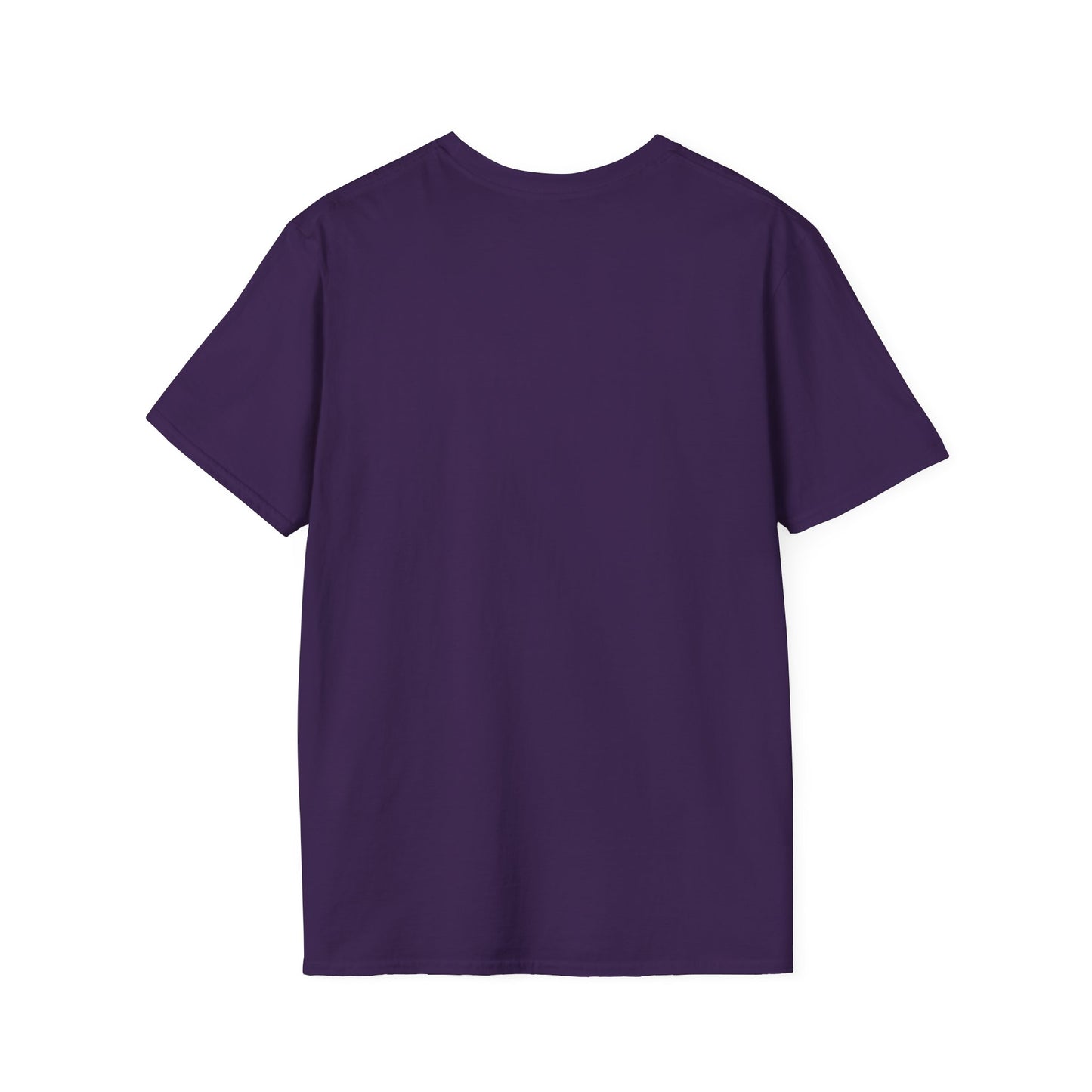 Back view of a short-sleeve purple T-shirt with a plain, solid color.