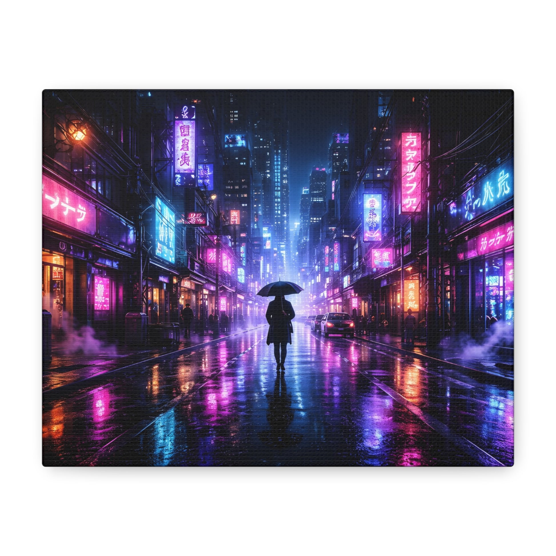 Neon Rain City Canvas Print – Futuristic Cyberpunk Wall Art, canvas wall art, gallery image 1 of 76