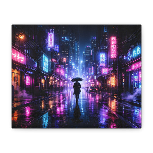 Neon Rain City Canvas Print – Futuristic Cyberpunk Wall Art, canvas wall art, gallery image 1 of 76