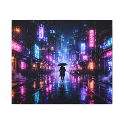 Neon Rain City Canvas Print – Futuristic Cyberpunk Wall Art, canvas wall art, gallery image 10 of 76