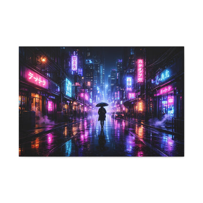 Neon Rain City Canvas Print – Futuristic Cyberpunk Wall Art, canvas wall art, gallery image 11 of 76