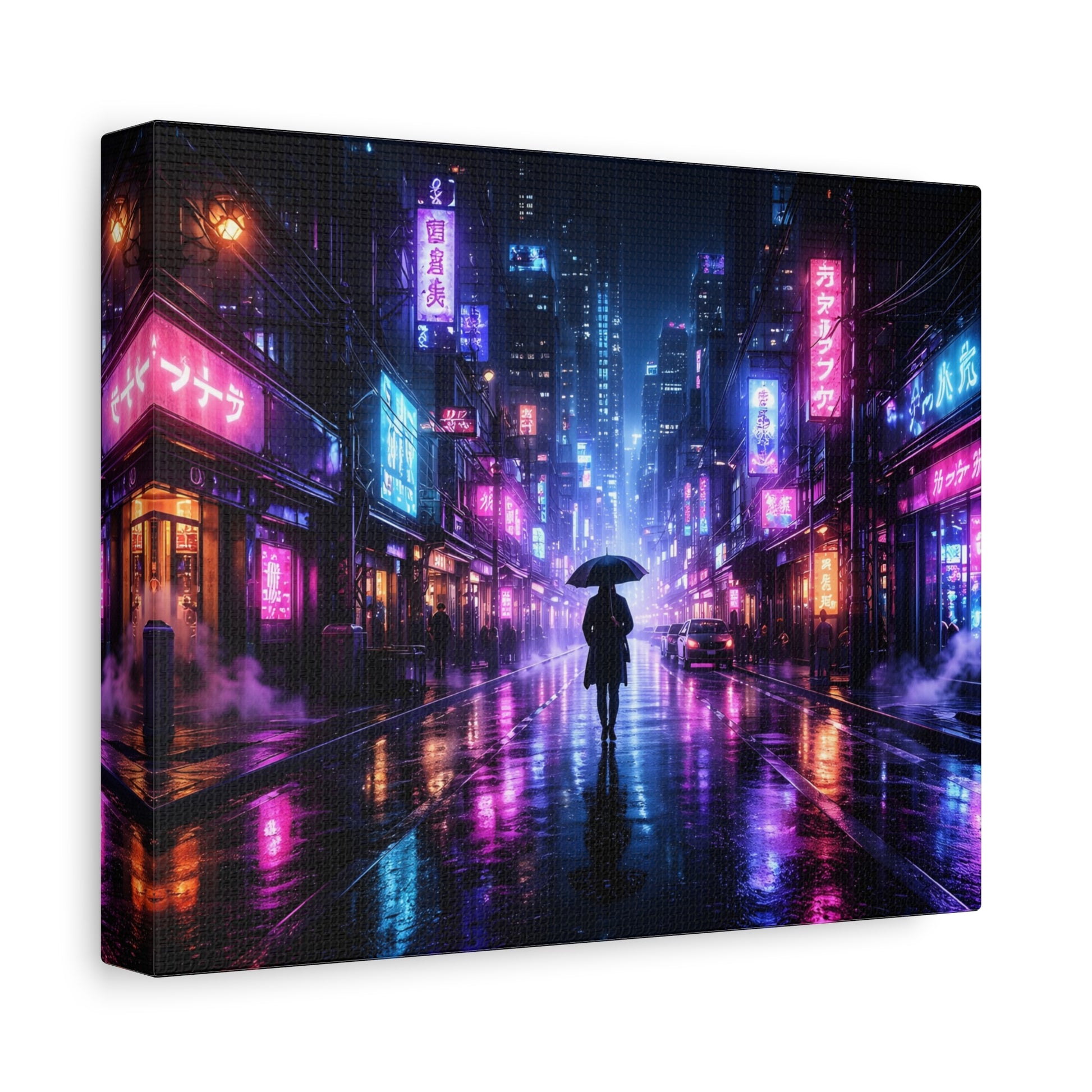 Neon Rain City Canvas Print – Futuristic Cyberpunk Wall Art, canvas wall art, gallery image 20 of 76