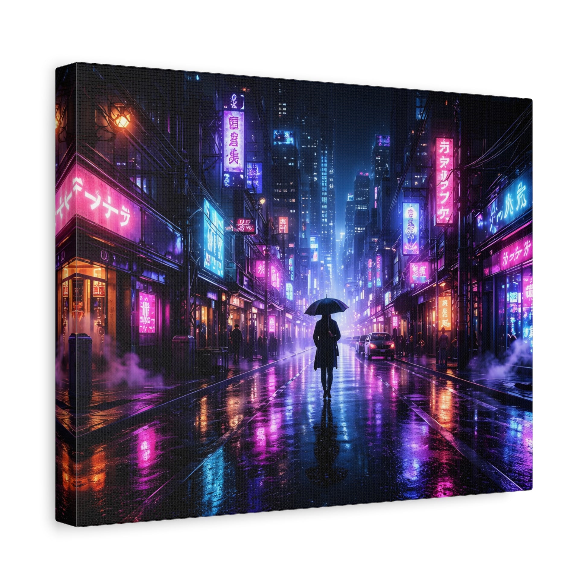 Neon Rain City Canvas Print – Futuristic Cyberpunk Wall Art, canvas wall art, gallery image 26 of 76