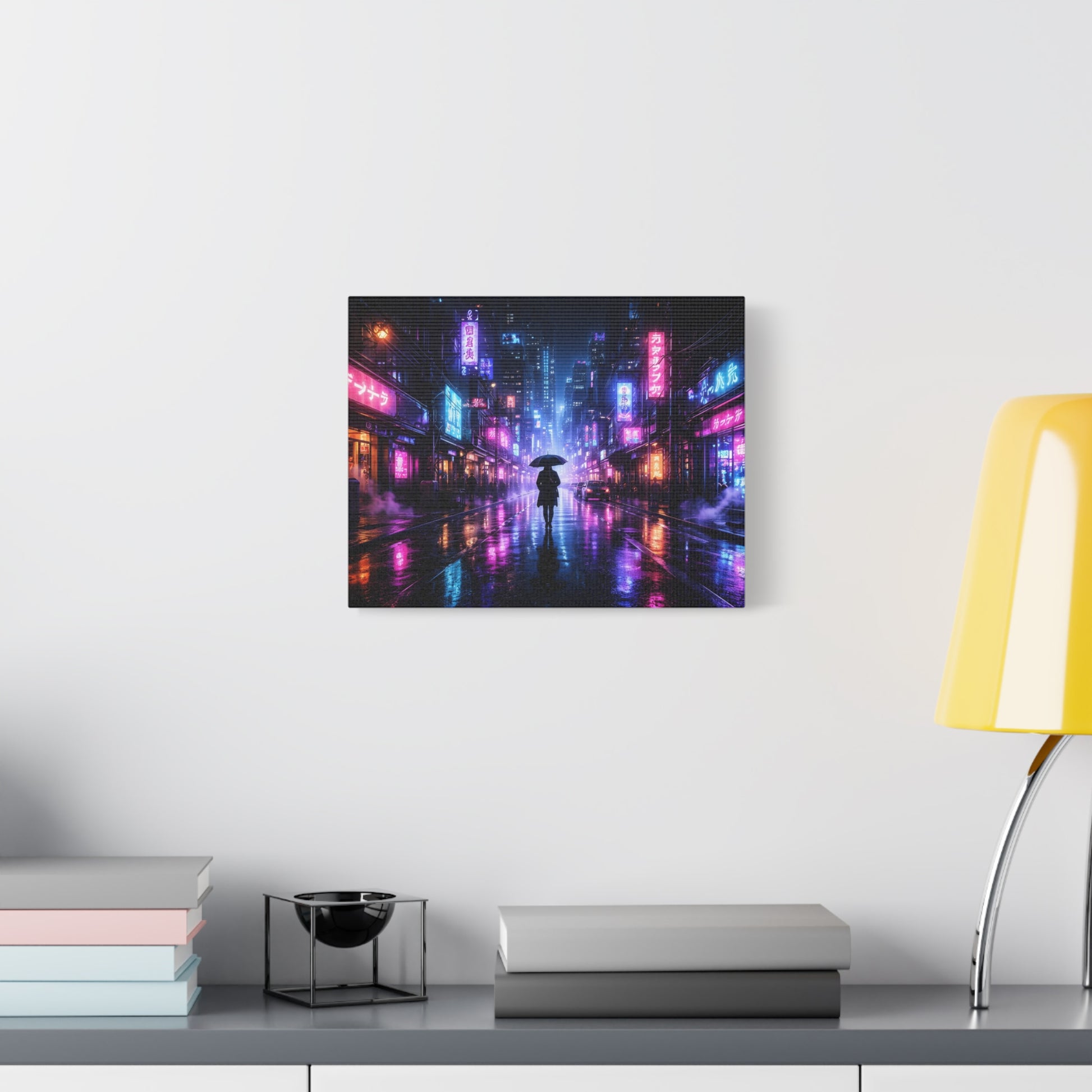 Neon Rain City Canvas Print – Futuristic Cyberpunk Wall Art, canvas wall art, gallery image 27 of 76