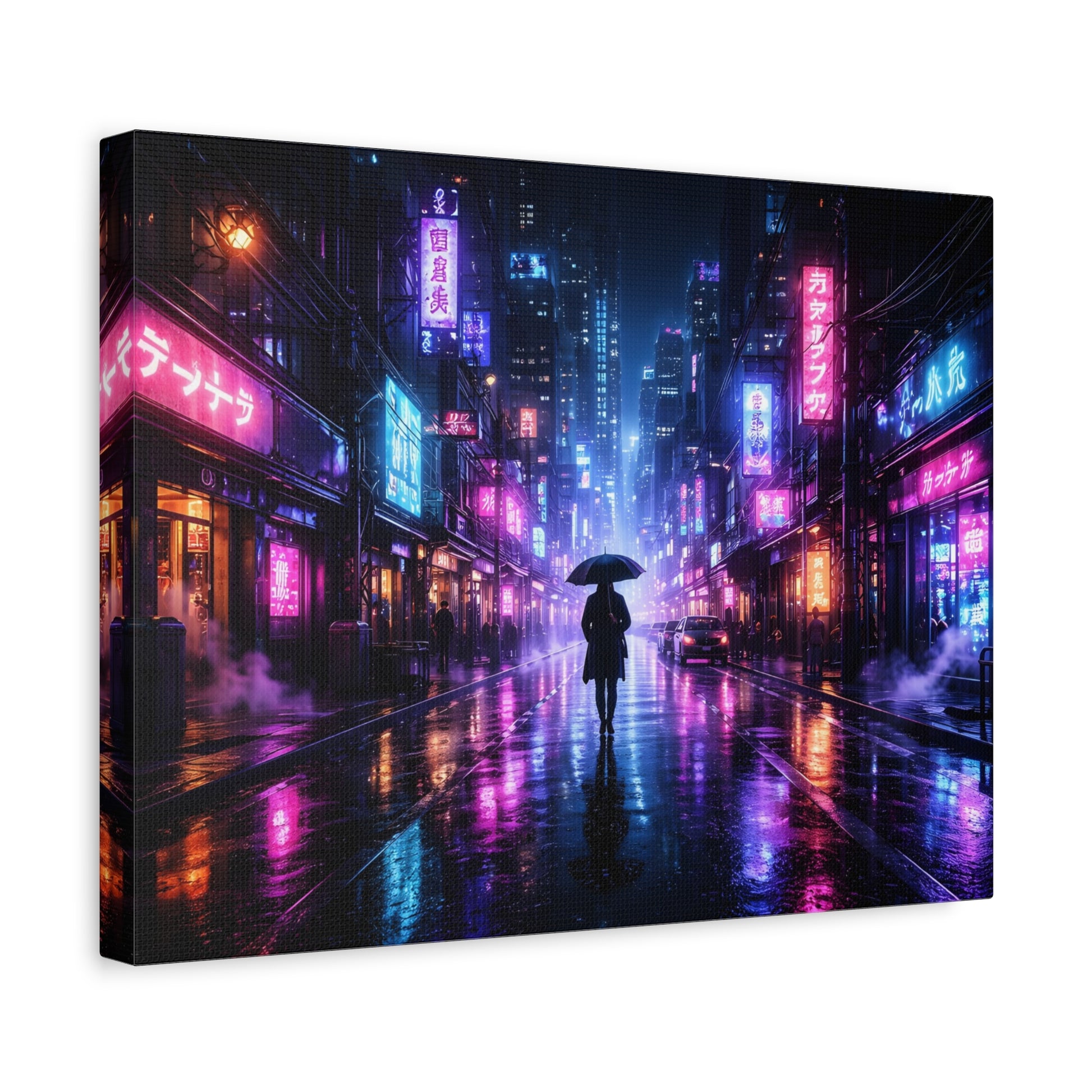 Neon Rain City Canvas Print – Futuristic Cyberpunk Wall Art, canvas wall art, gallery image 29 of 76
