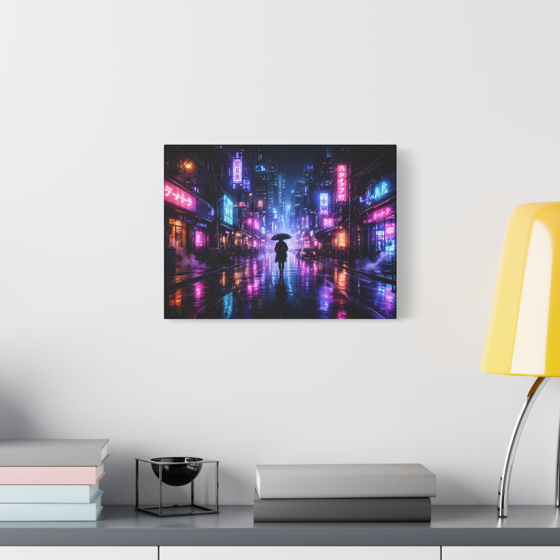 Neon Rain City Canvas Print – Futuristic Cyberpunk Wall Art, canvas wall art, gallery image 30 of 76
