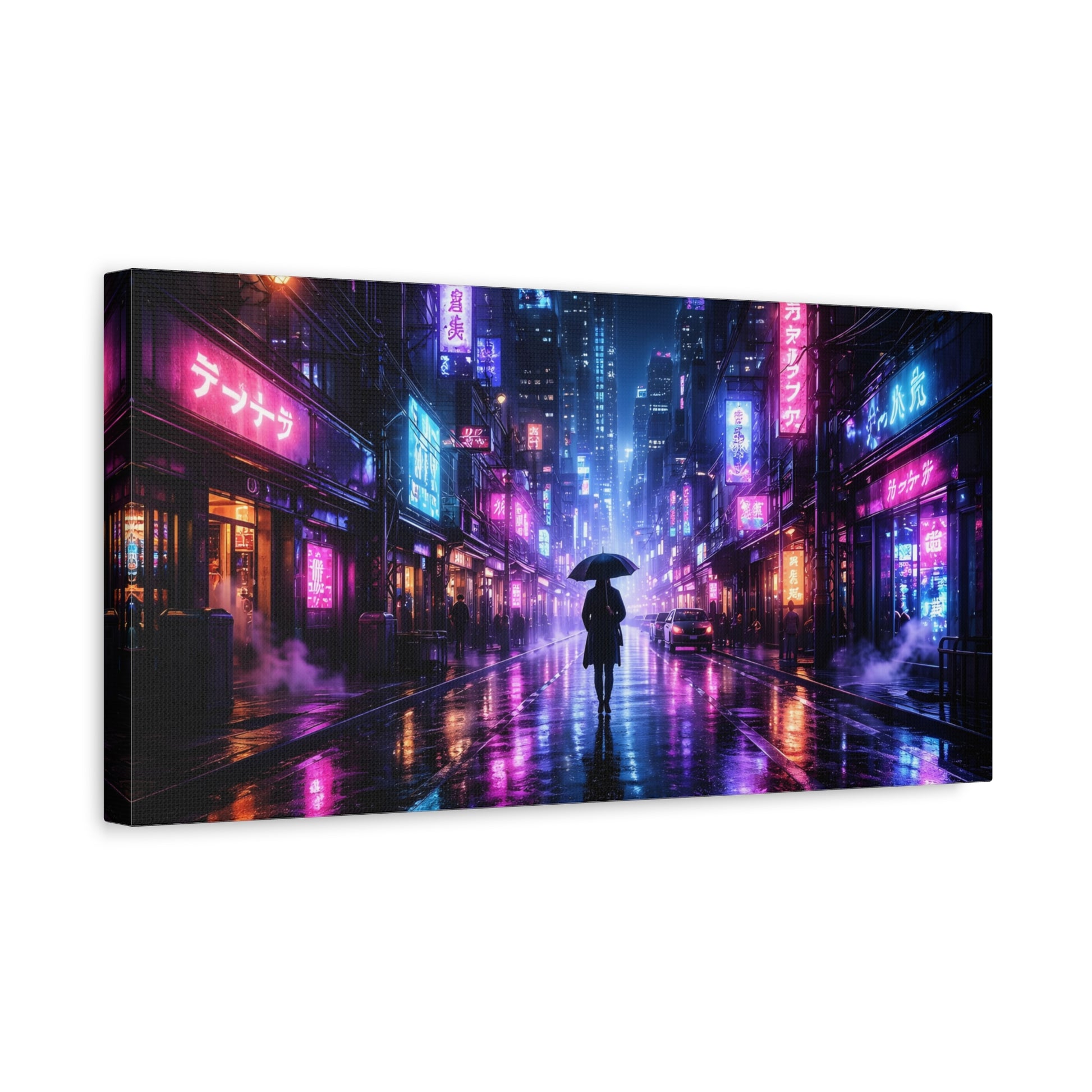 Neon Rain City Canvas Print – Futuristic Cyberpunk Wall Art, canvas wall art, gallery image 35 of 76