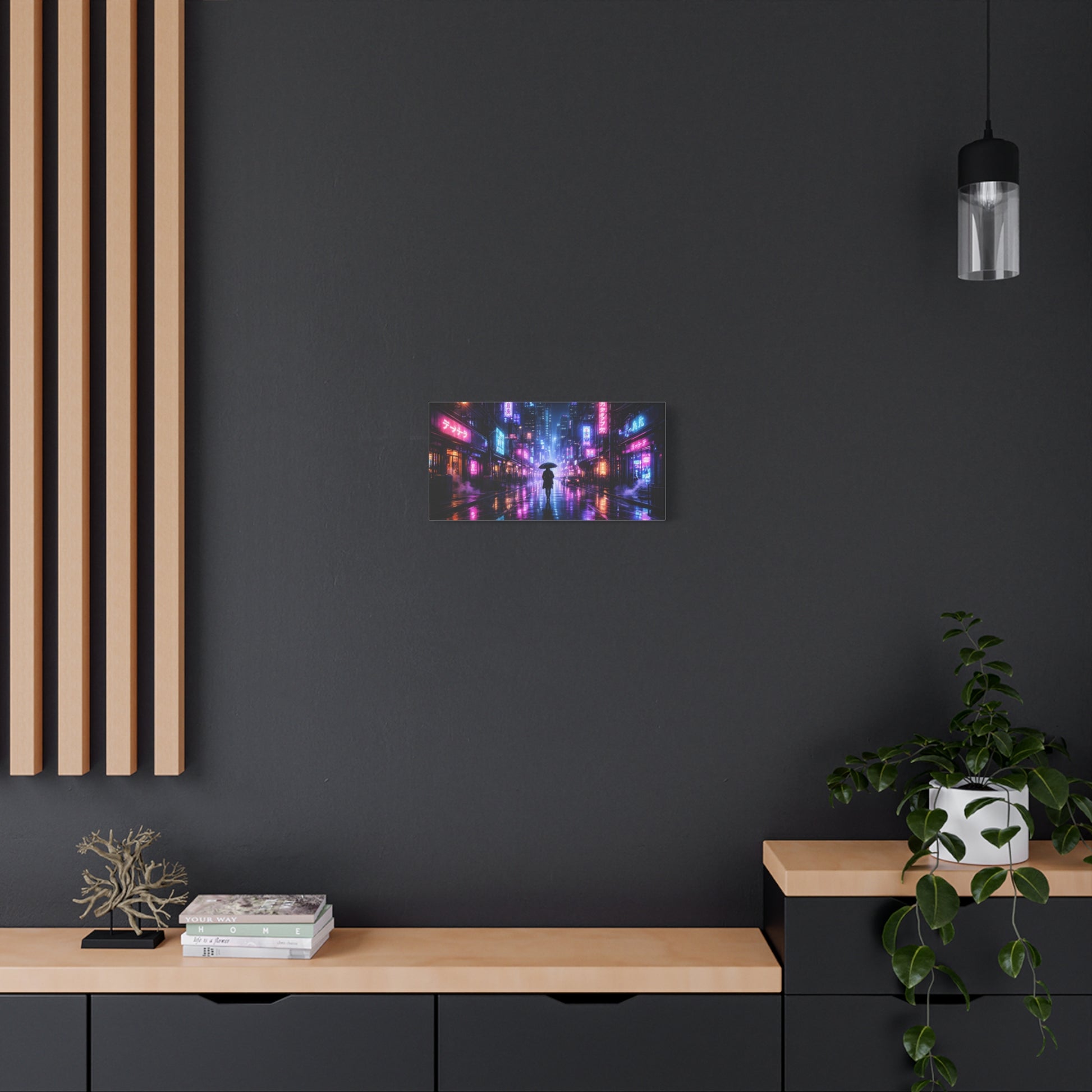 Neon Rain City Canvas Print – Futuristic Cyberpunk Wall Art, canvas wall art, gallery image 37 of 76