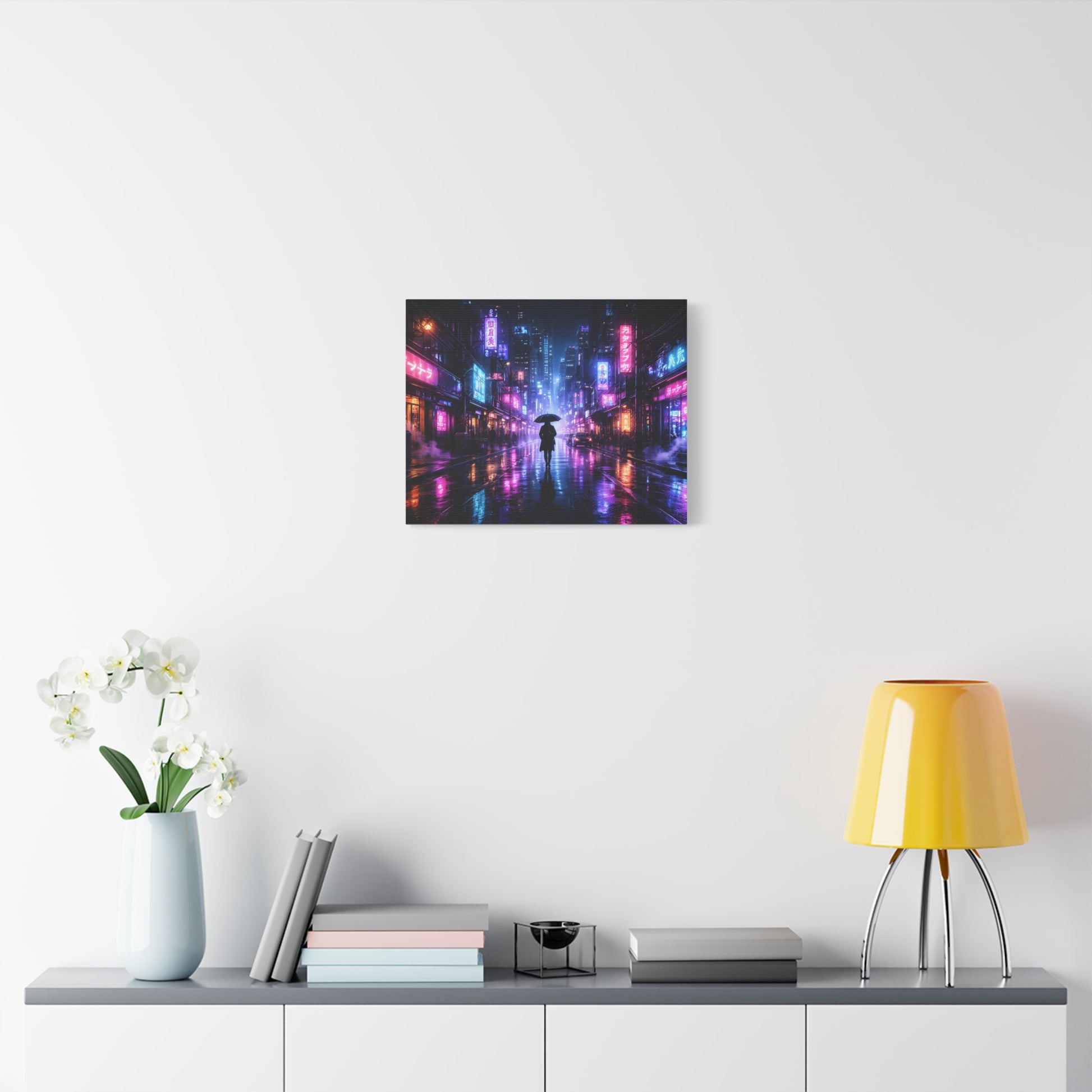 Neon Rain City Canvas Print – Futuristic Cyberpunk Wall Art, canvas wall art, gallery image 39 of 76