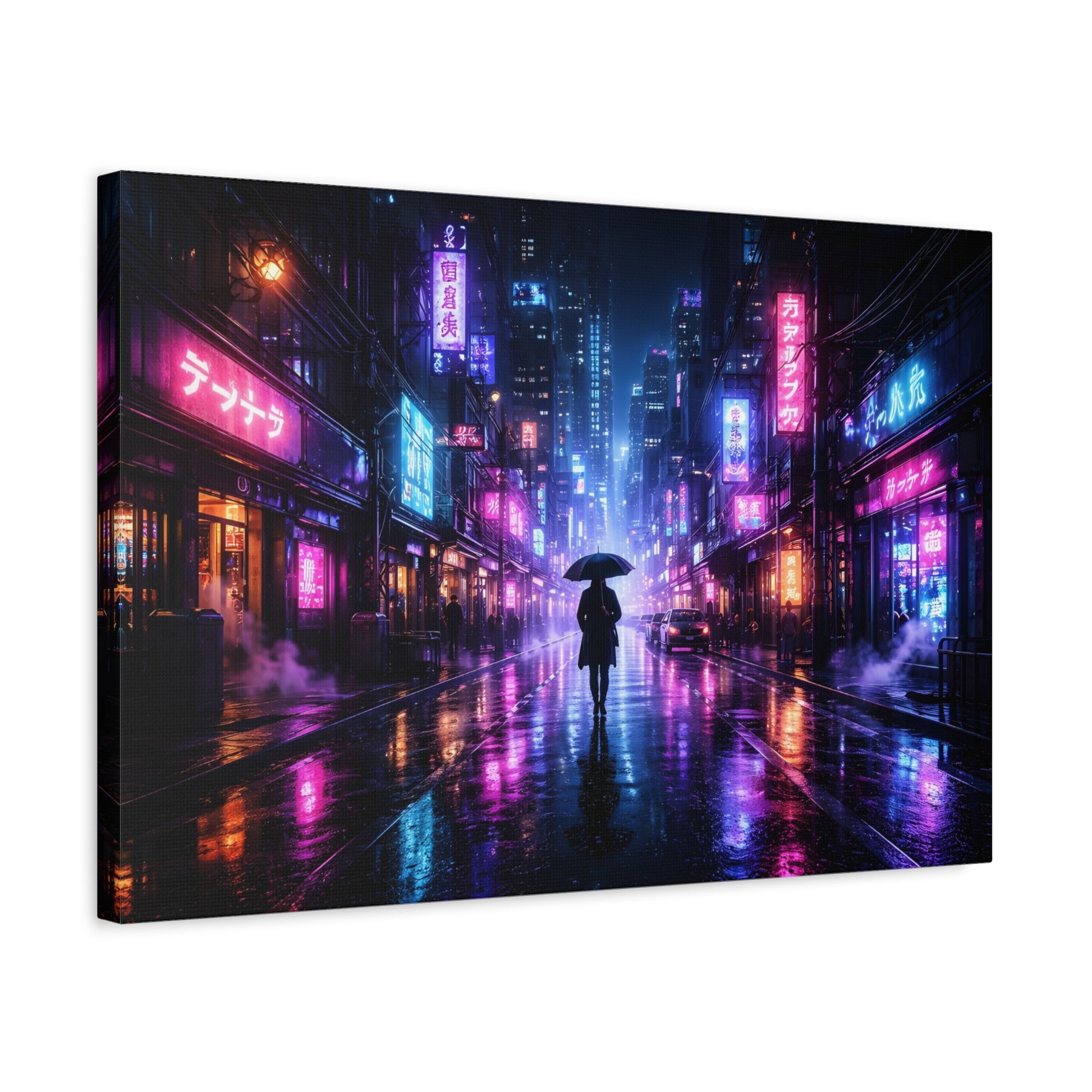 Neon Rain City Canvas Print – Futuristic Cyberpunk Wall Art, canvas wall art, gallery image 41 of 76