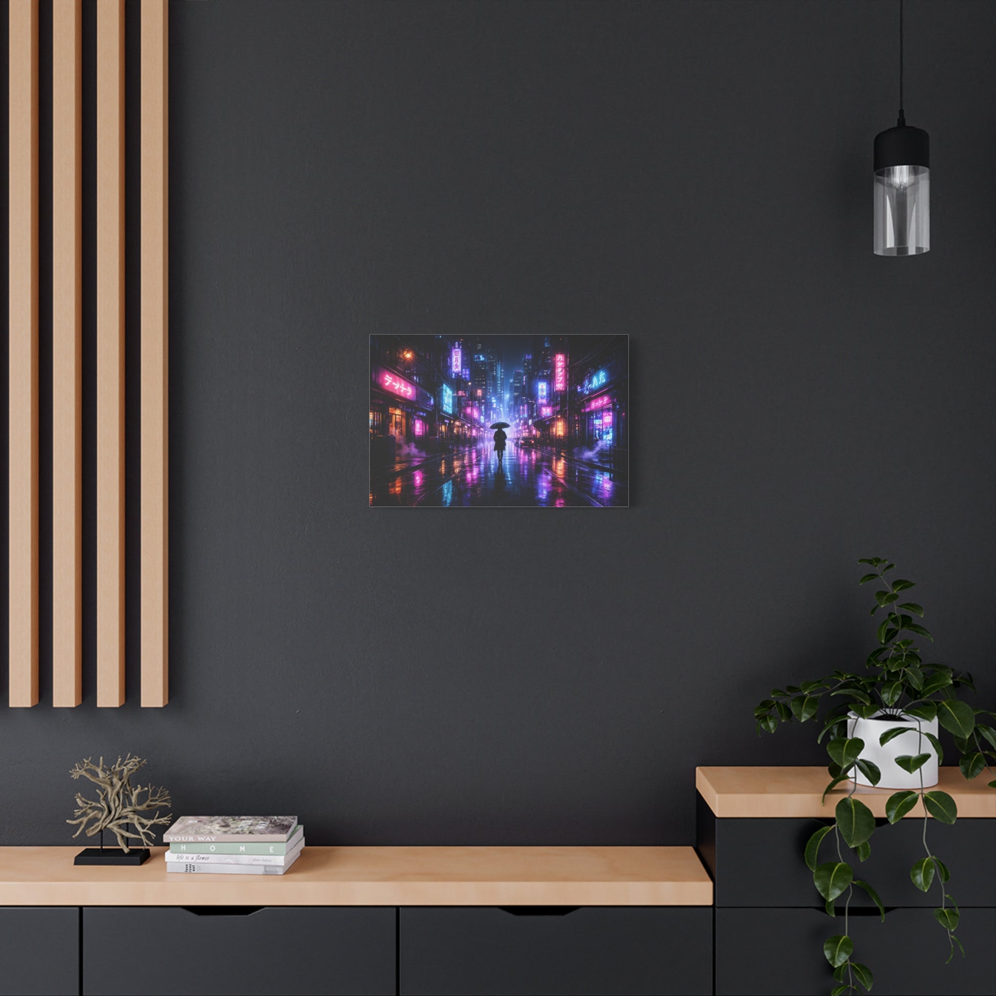 Neon Rain City Canvas Print – Futuristic Cyberpunk Wall Art, canvas wall art, gallery image 43 of 76
