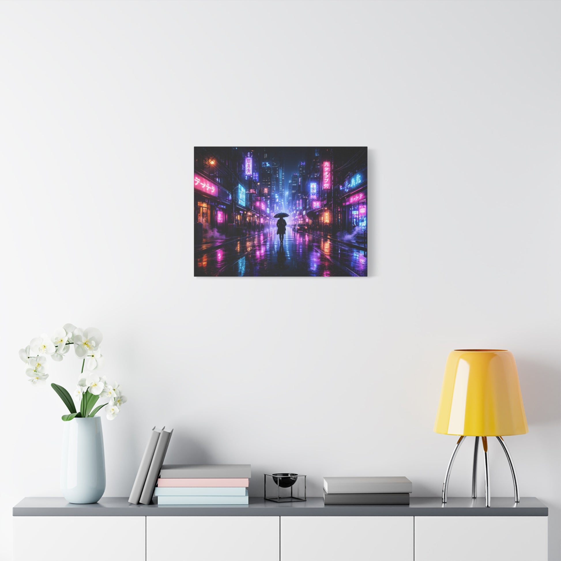 Neon Rain City Canvas Print – Futuristic Cyberpunk Wall Art, canvas wall art, gallery image 45 of 76