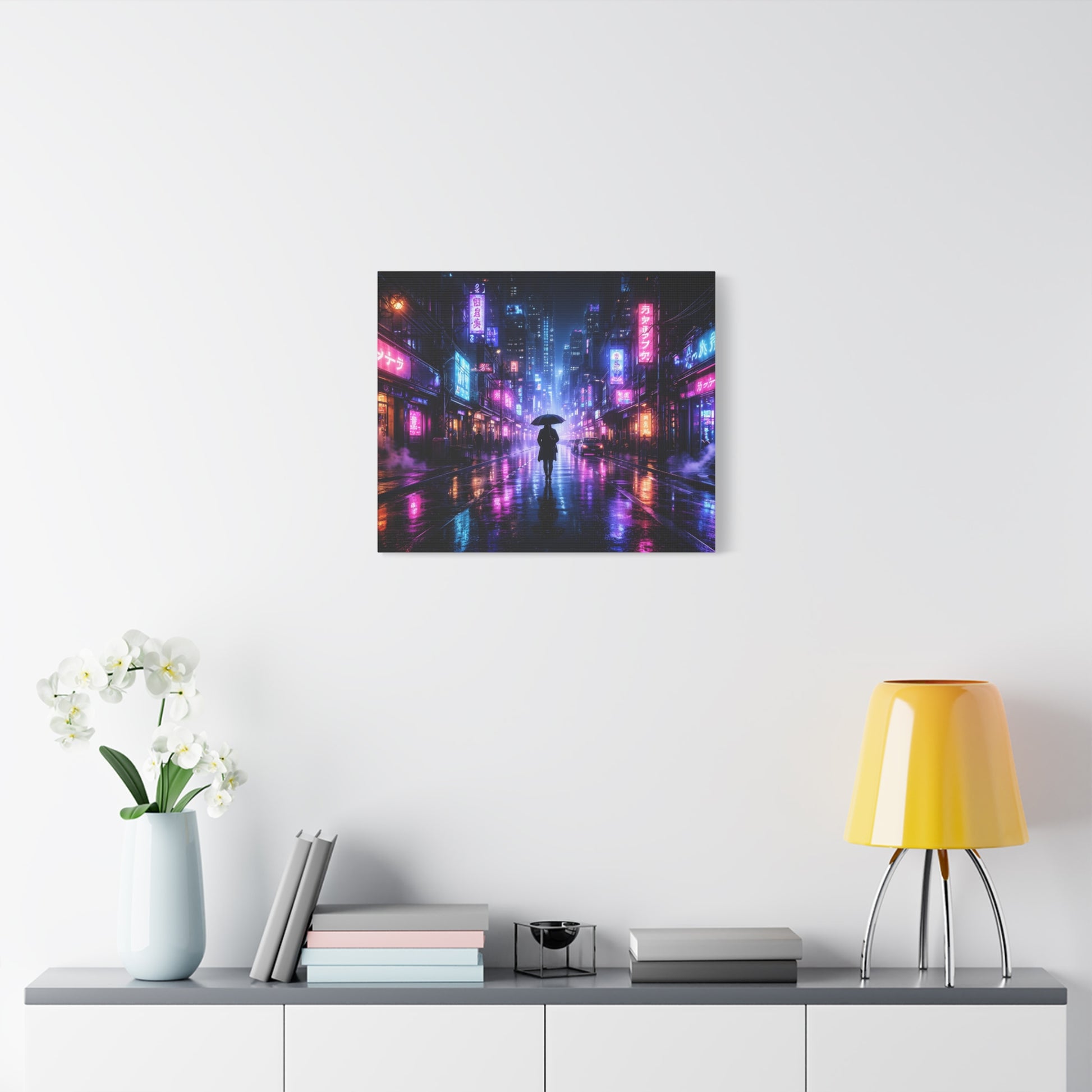 Neon Rain City Canvas Print – Futuristic Cyberpunk Wall Art, canvas wall art, gallery image 48 of 76