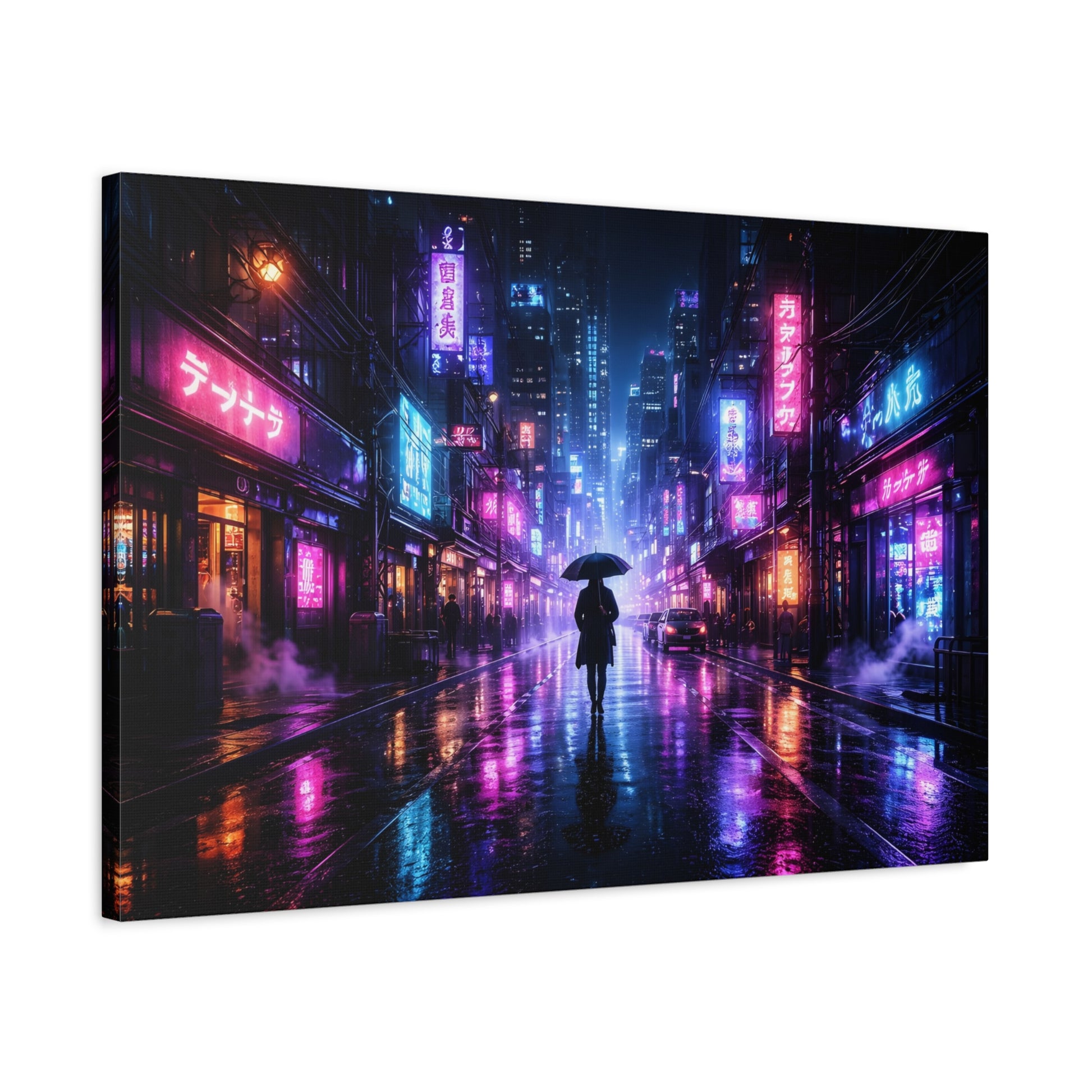 Neon Rain City Canvas Print – Futuristic Cyberpunk Wall Art, canvas wall art, gallery image 50 of 76