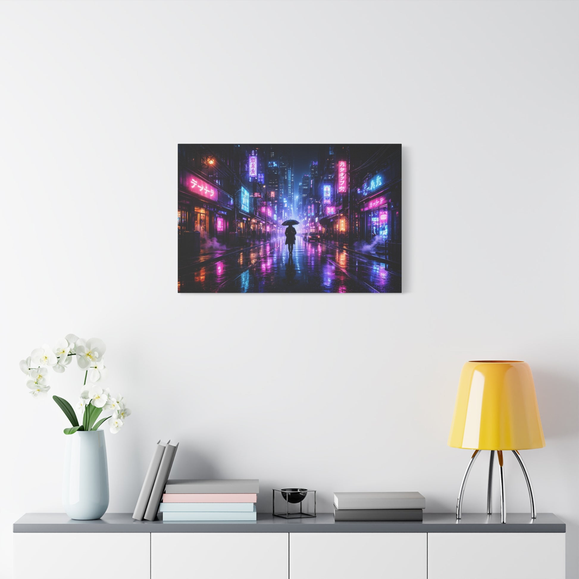 Neon Rain City Canvas Print – Futuristic Cyberpunk Wall Art, canvas wall art, gallery image 51 of 76