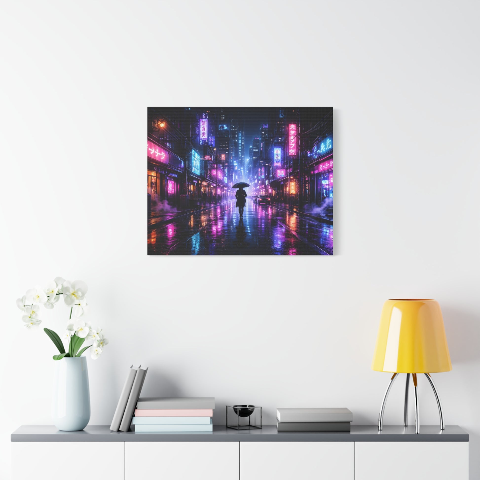 Neon Rain City Canvas Print – Futuristic Cyberpunk Wall Art, canvas wall art, gallery image 54 of 76